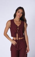Wine Bow-Detail Vest