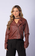 Brown Biker Faux-Leather Jacket by Navissi