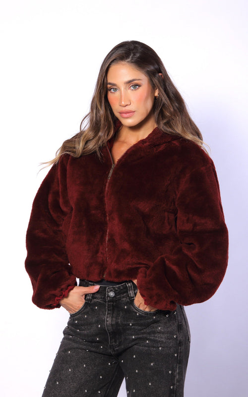 Burgundy Brushed Jacket by Navissi