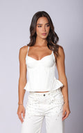Ivory Ruffle-Detail Corset Top