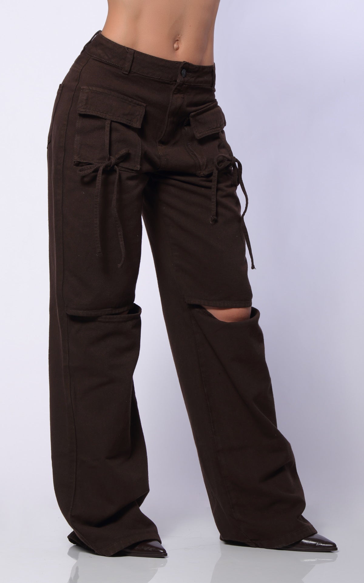 Chocolate Straight-Leg Cargo Jeans by Navissi