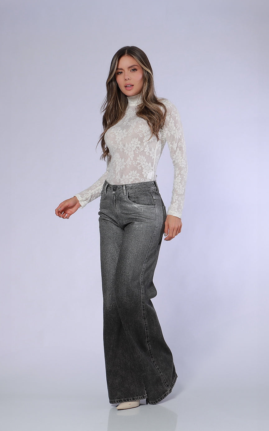 Jean Gris Wide Leg Brillos
