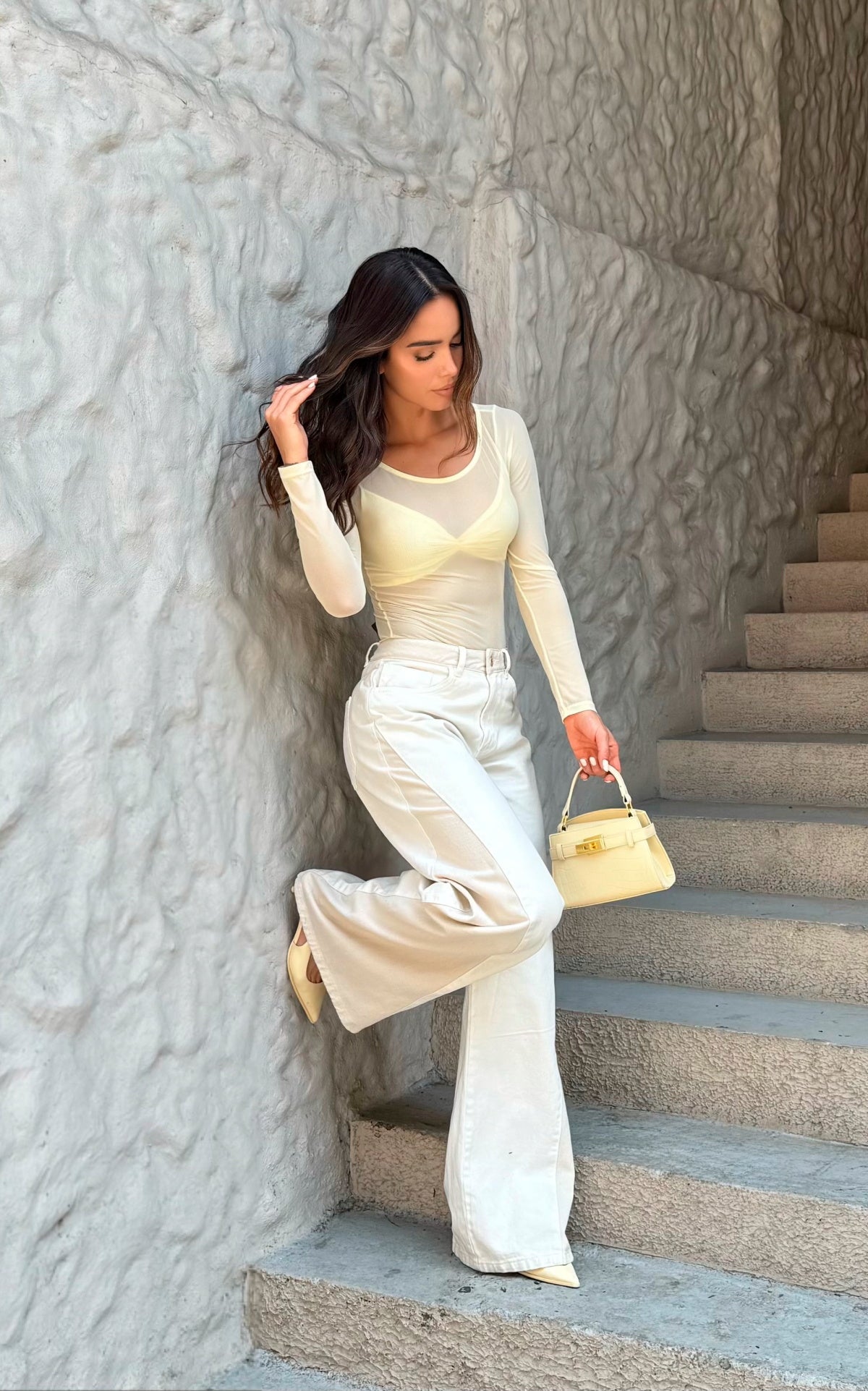 Ivory Semi Wide-Leg Jeans