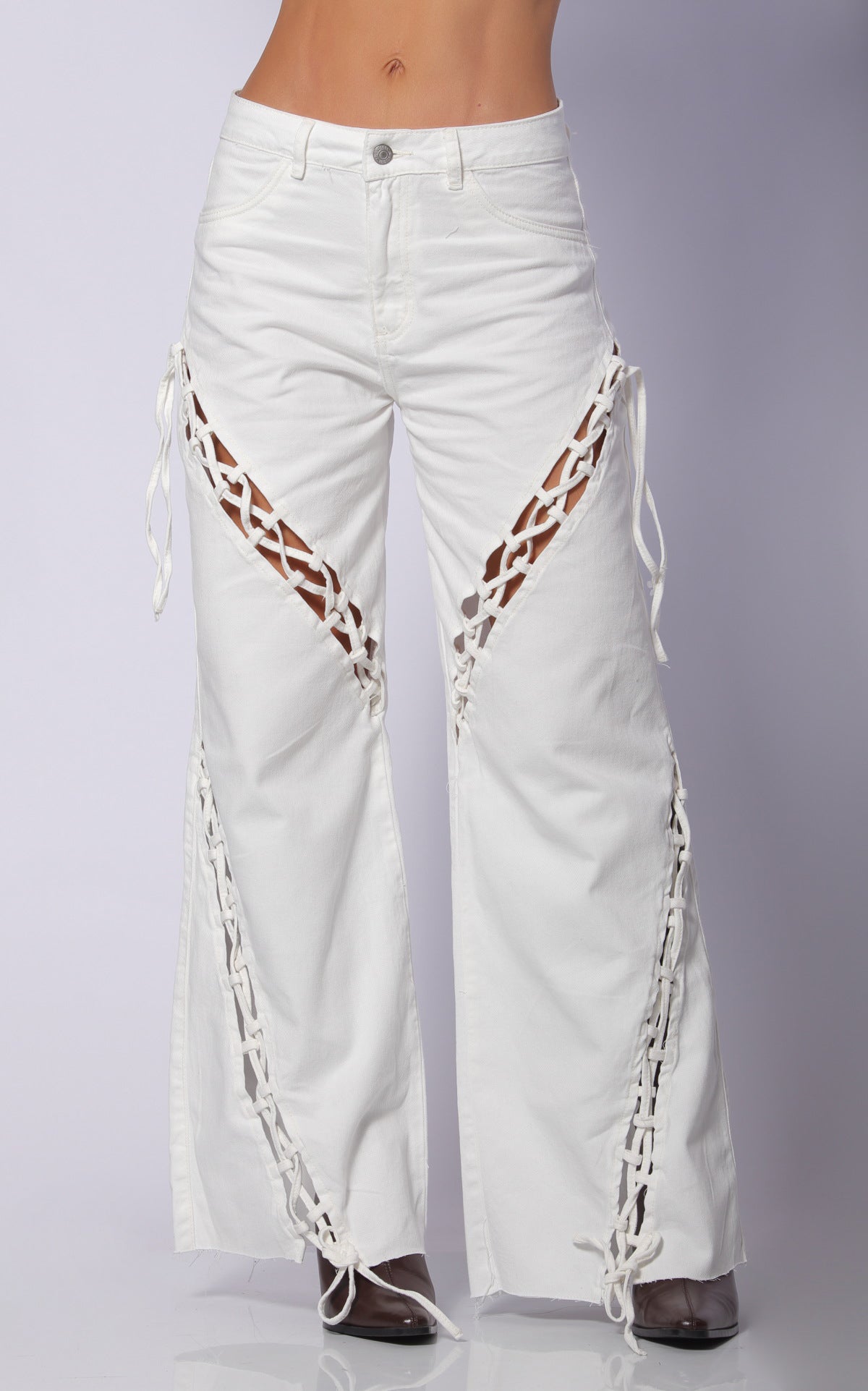 Ecru Semi Wide-Leg Wide-Leg Jeans