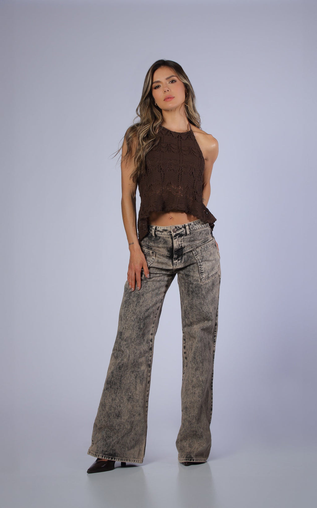 Mocha Semi Wide-Leg Wide-Leg Jeans by Navissi