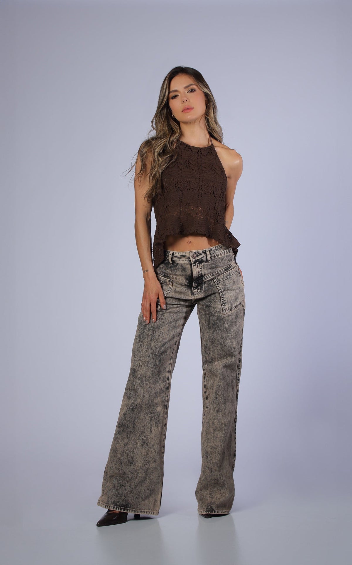 Mocha Semi Wide-Leg Wide-Leg Jeans by Navissi