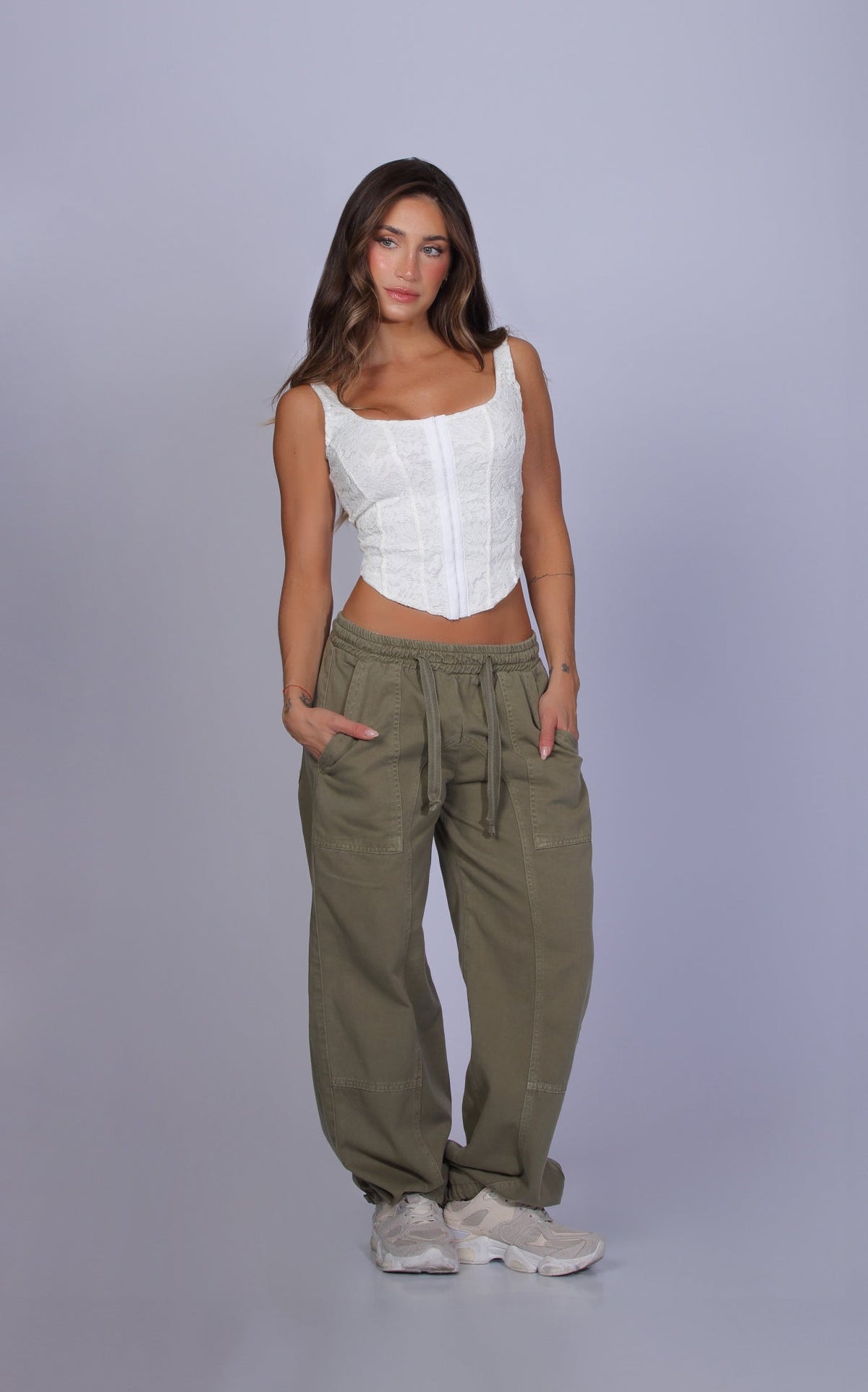 Military Green Denim Joggers by Navissi
