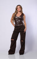 Chocolate Straight-Leg Cargo Jeans by Navissi