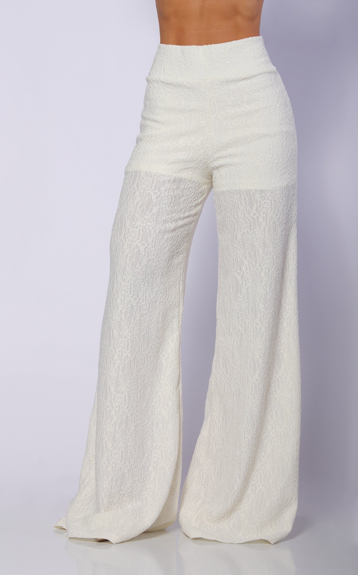 Ivory Lace Elastic Pants by Navissi