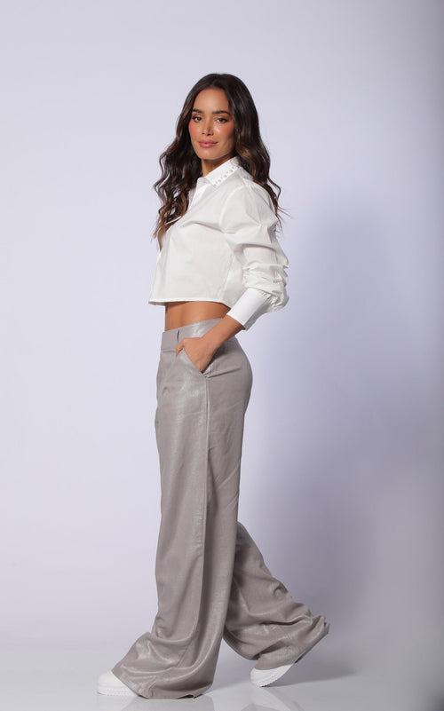 Gray Shimmer Pants by Navissi