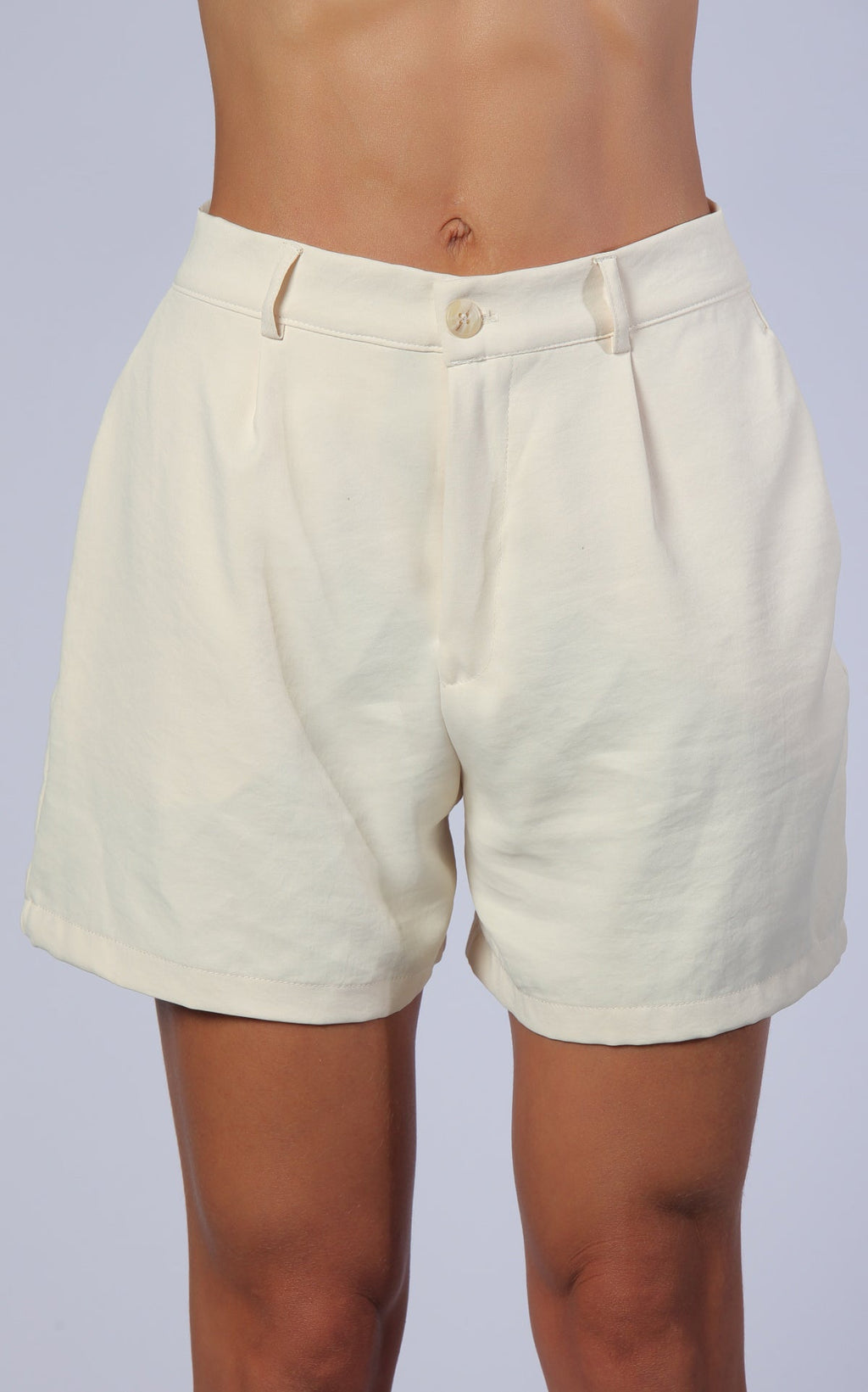 Cream Tailored Shorts by Navissi