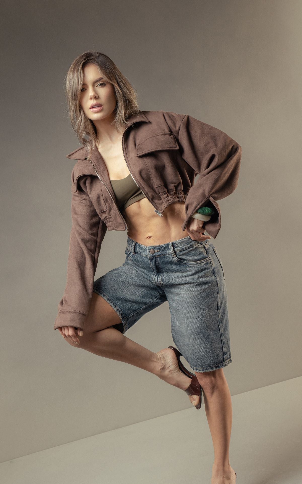 Military Green V-Neck Essential Top