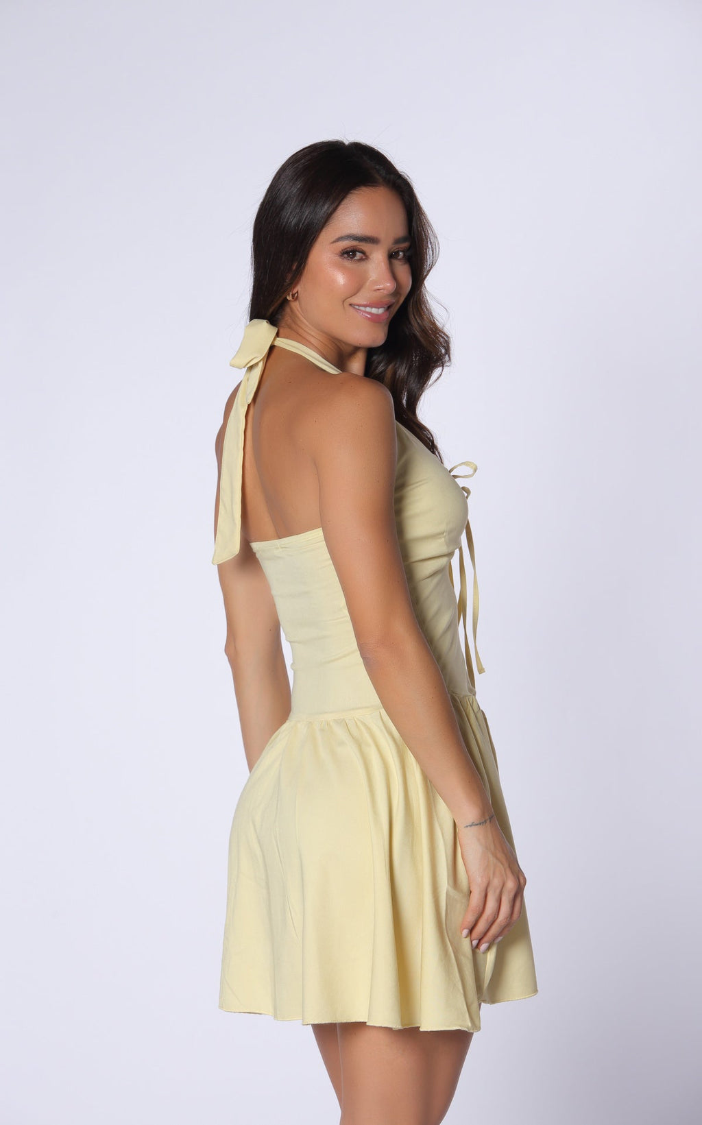 Yellow Stretch Ruffle-Detail Dress by Navissi